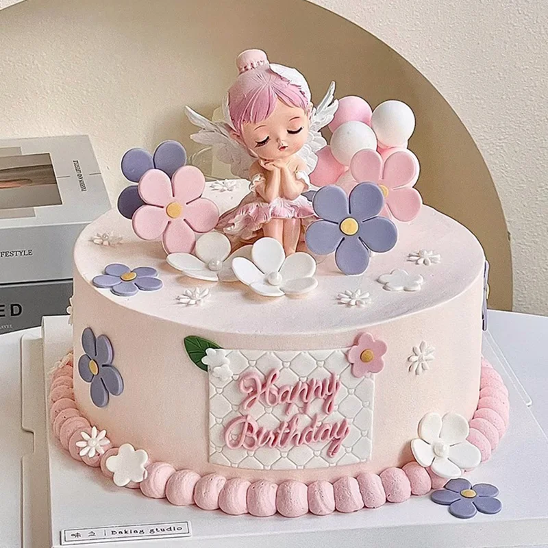 Prinses Cake Toppers Ballet Dans Meisje Happy Birthday Party Decoratie Angel Wing voor Een Jaar Oude Baby Shower Party Cake Decor