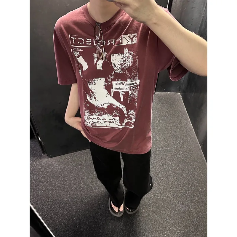 High Street Y/project Washed and Distressed Printed Short Sleeve Men Women Casual Loose Comfortable T-shirt
