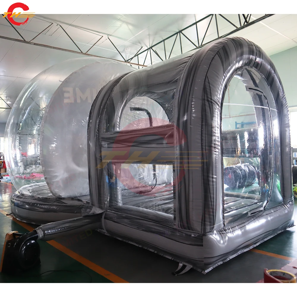 5.5x4m GIant Christmas Decoration Inflatable Snow Globe with Tunnel Transparent Bounce Bubble Tunnel Globe Tent