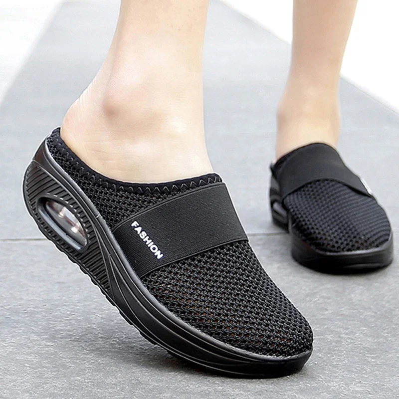 Women Wedge Breathable Slippers 2024 Summer Anti-slip Premium Sandals Vintage Casual Female Platform Shoes Plus Size 43 Slides