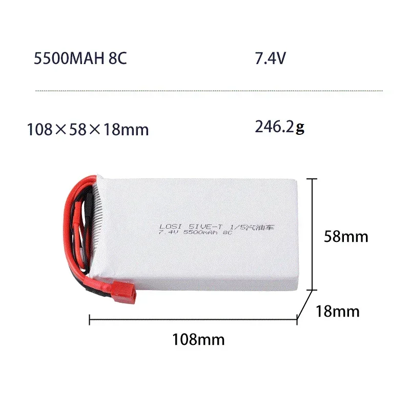 7.4V 5500mAh 8C 2S akumulator Lipo do LOSI 5IVE-T 1/5 RC samochód zdalnie sterowany pojazd ciężarowy