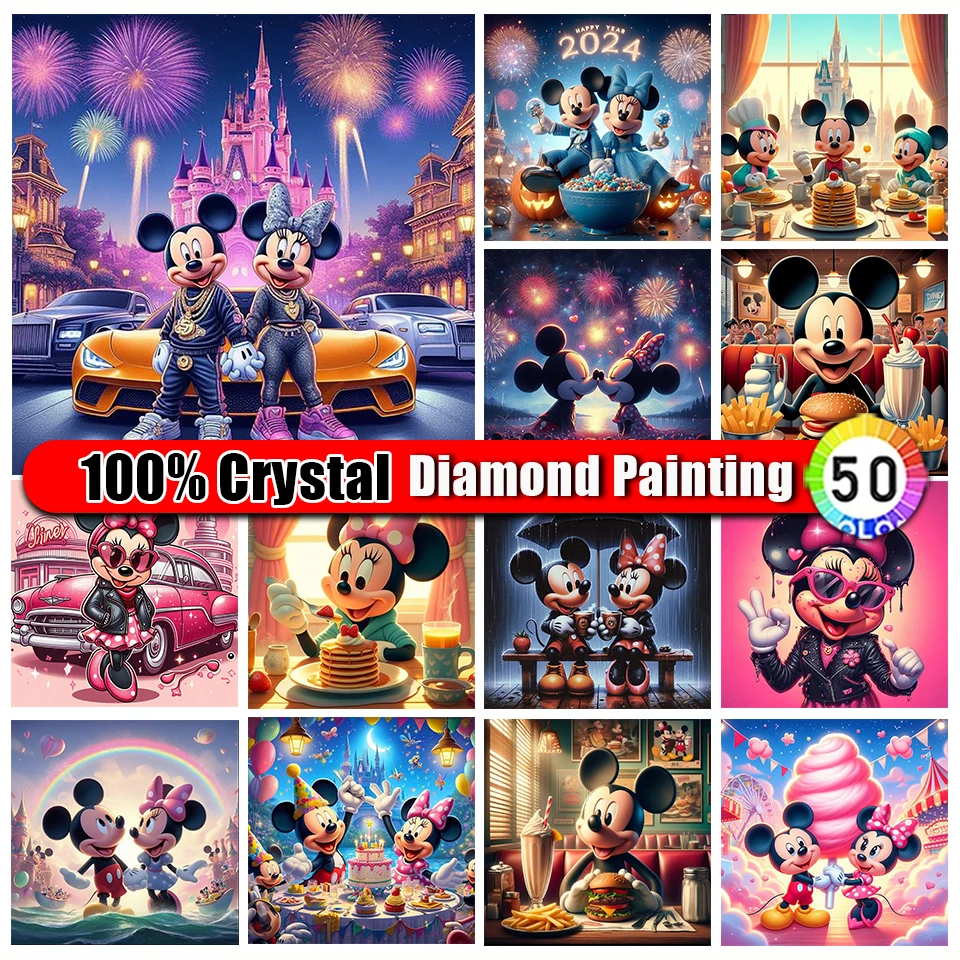 

Picture Size 100% Crystal Diamond Painting Disney Mickey Mouse Full Drill Diamond Embroidery Cross Stitch Mosaic Art Picture