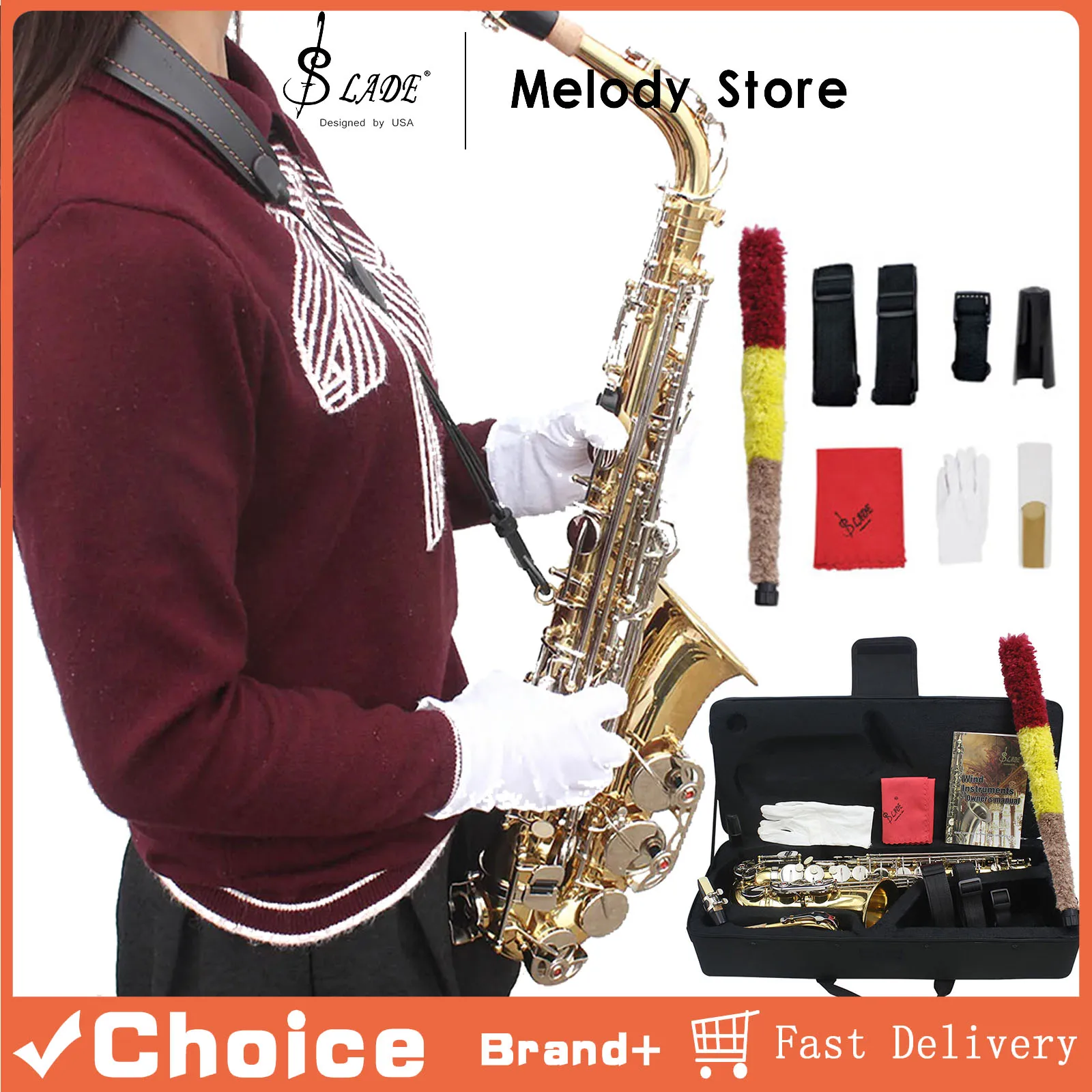 

SLADE Eb Alto Saxophone White Shells Keys Brass Gold Body Sax Set with Saxophone Accessories Professional Woodwind Instruments