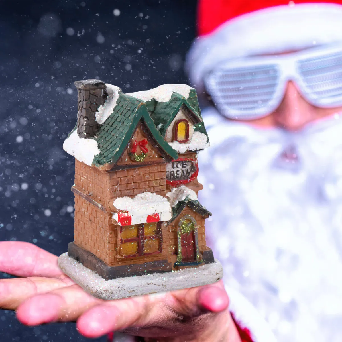 1Pcs Christmas Luminous House LED Light Resin Villa Ornament Snowy Winter Decor Warm Yellow Glow Desktop Car Shop Window Living
