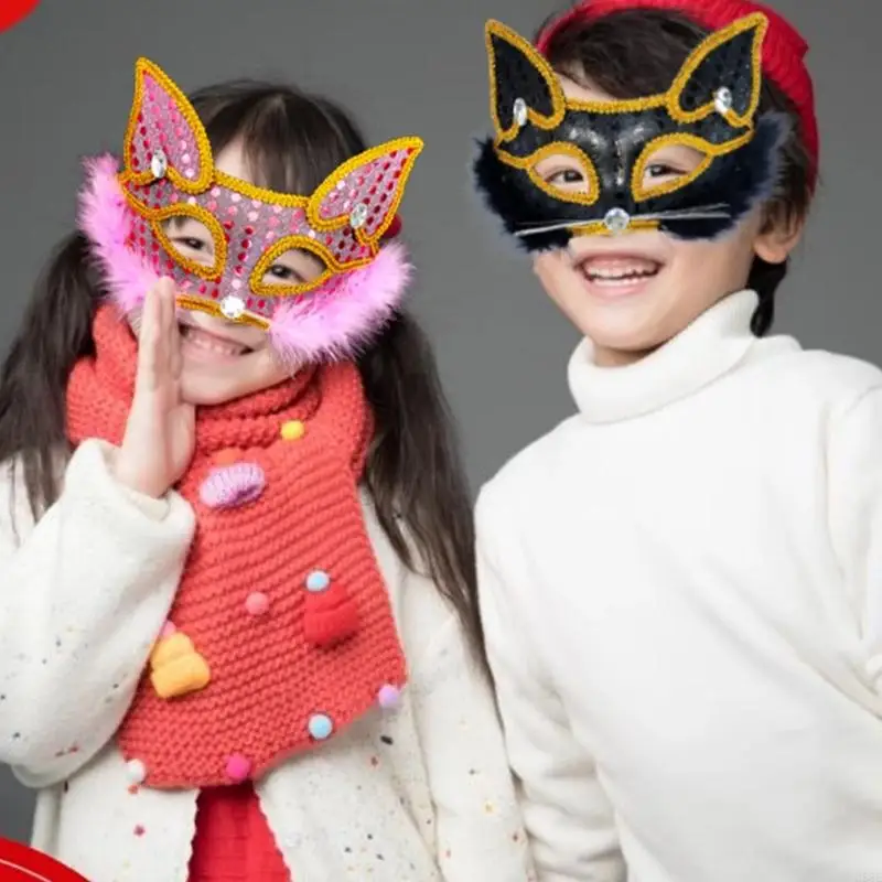 H58E CATS Mask Maskerade Mask Sequins Foxes Mask Mask Halloween Mask Mask Animal Mask for Marnivals