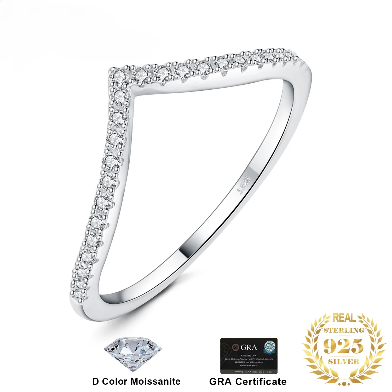 

JewelryPalace Муассанит D Цвет Круглой огранки Стерлингового Серебра 925 пробы V-образной формы Штабелируемое обручальное кольцо для женщин с покрытием из желтого розового золота