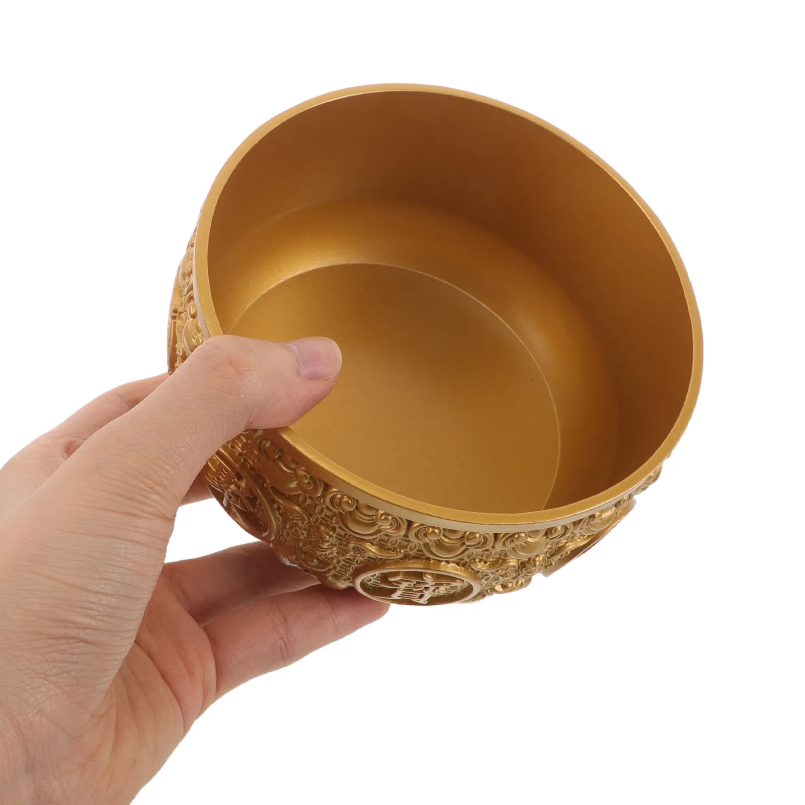 Feng Shui Treasure Money Basin Gold Alloy Decorative Bowl Stable Base Office Desk Ornament Prosperity Good Luck Fortune Bowl