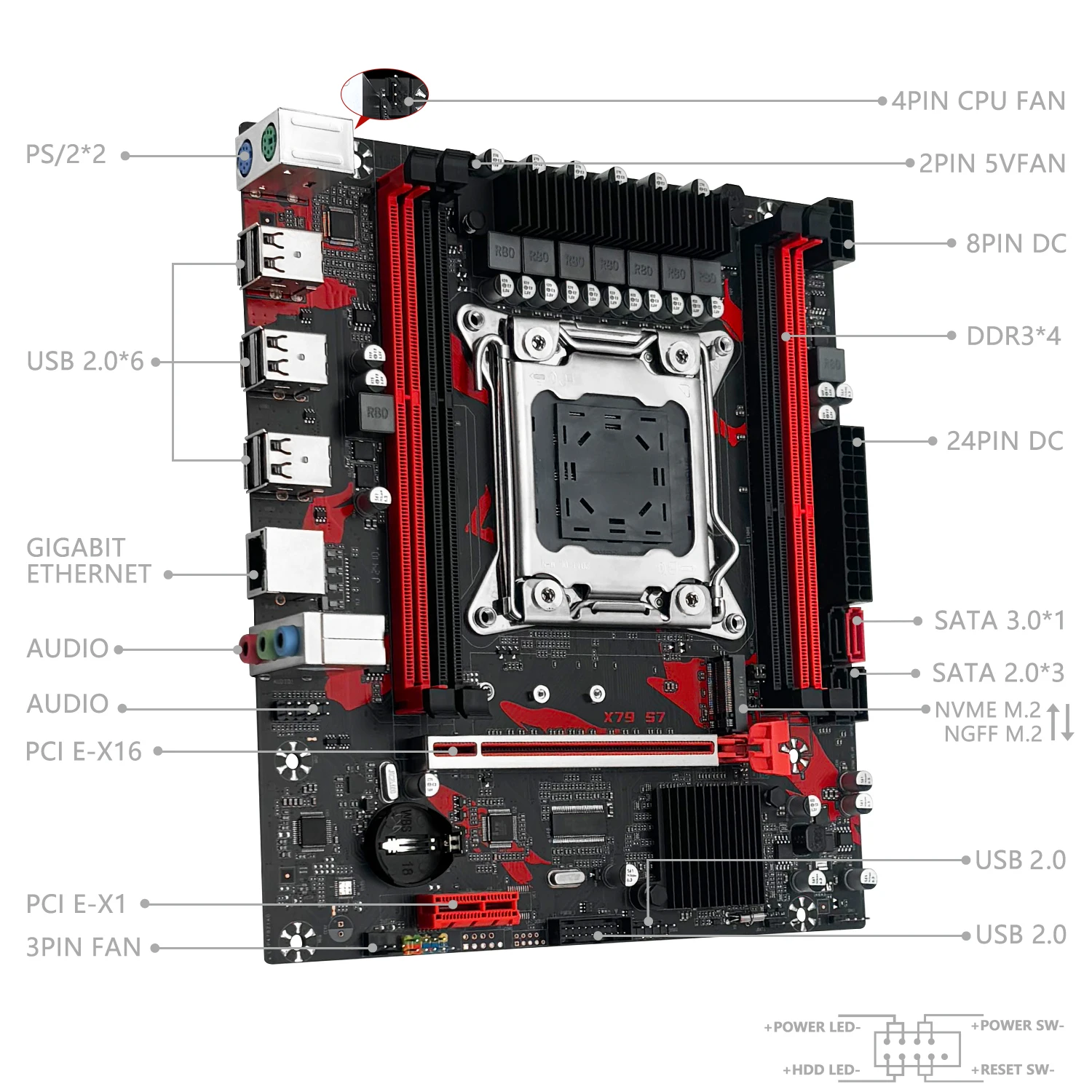 Imagem -02 - Machinist-suporte para Motherboard Xeon e5 v1 v2 Cpu Lga 2011 e5 2650 v2 e5 2689 Ram Ddr3 Memória Nvme M.2 Usb 30 X79-s7