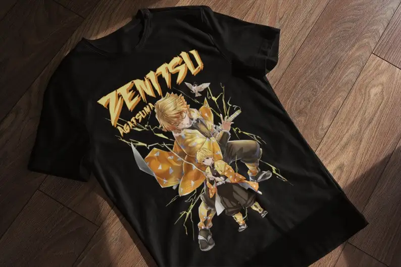 Agatsuma Zenitsu Demon Slayer Anime Merch Printed Shirt Japanese Manga Style Unisex 100%Cotton T-Shirt