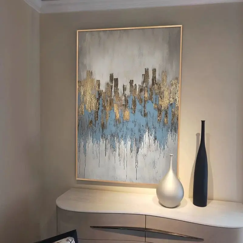 

Unique Gift For Home Wall Decor Pure Handmade Abstract Oil Painting On Canvas Gold Foil Poster High Quality Mural For Living Roo