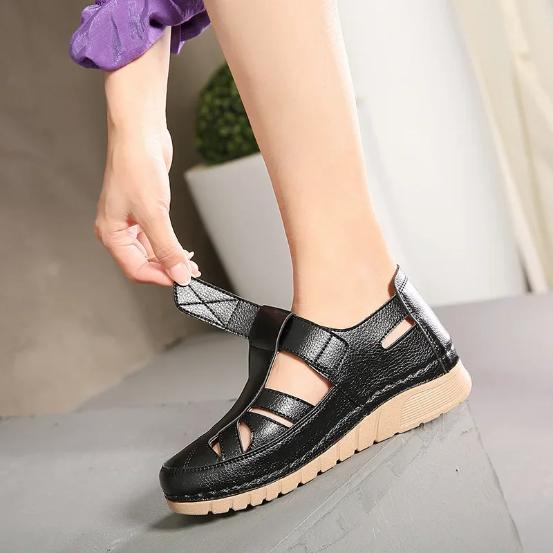 BEYARNE Europe and the United States single shoes car wedges lightsome hollow out cool mom fall big yards