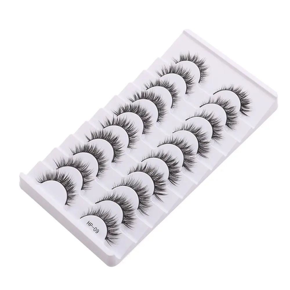 10 Pairs New Natural Long False Eyelashes Fluffy Black Stem Manga Lashes Soft Cross Fake Lashes Eye Makeup Tool