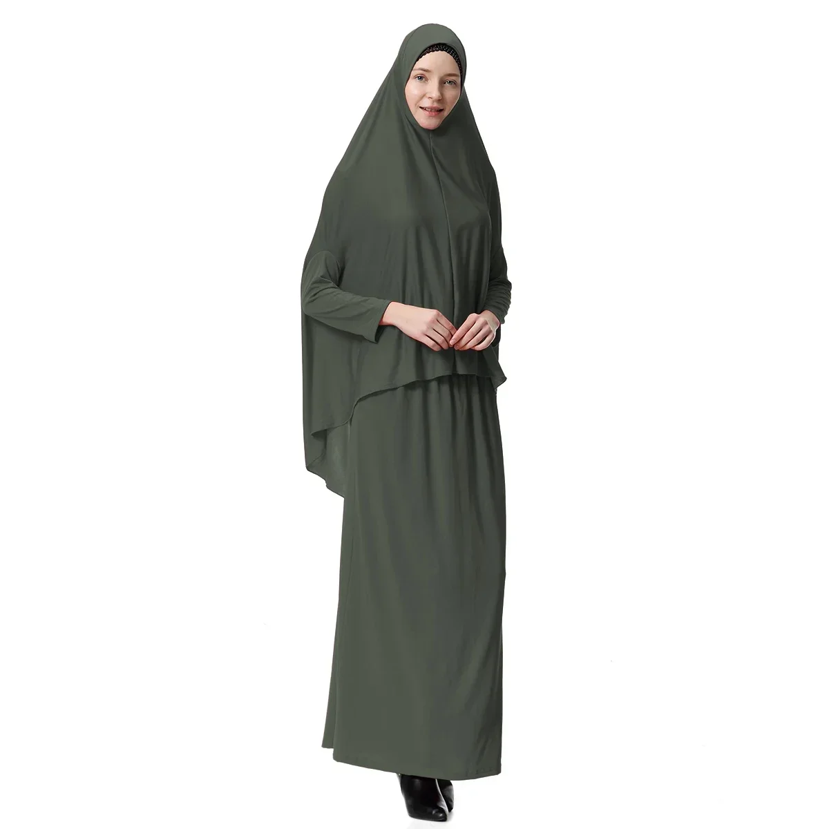 Muslim Women Overhead Khimar Tube Skirt Two Pieces Set Ramadan Islamic Clothing Eid Hijab Dress Prayer Garment Arabic Abaya Robe