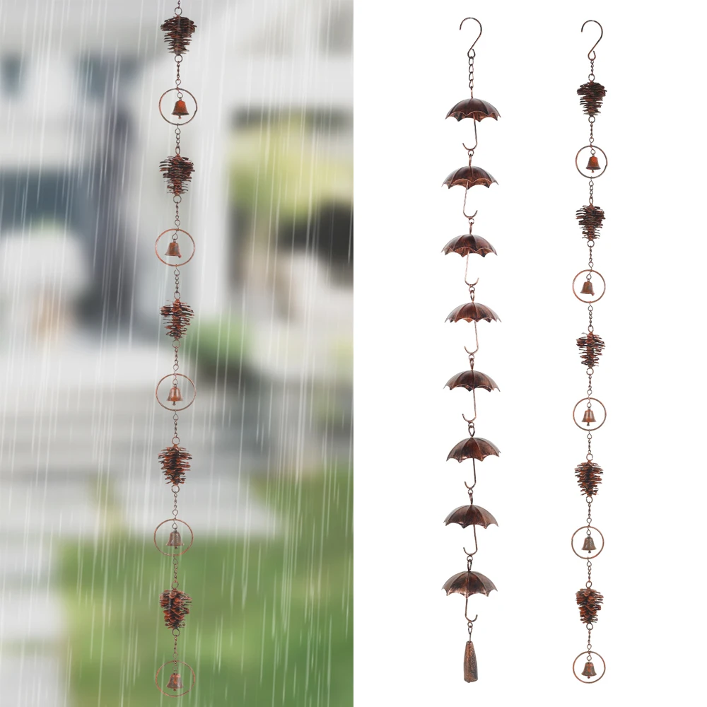 

Metal Rain Chain Vintage Gutter Chain with Hooks Pinecone/Umbrella Decorative Rain Gutter Chains Gutter Roof Downspout Tool