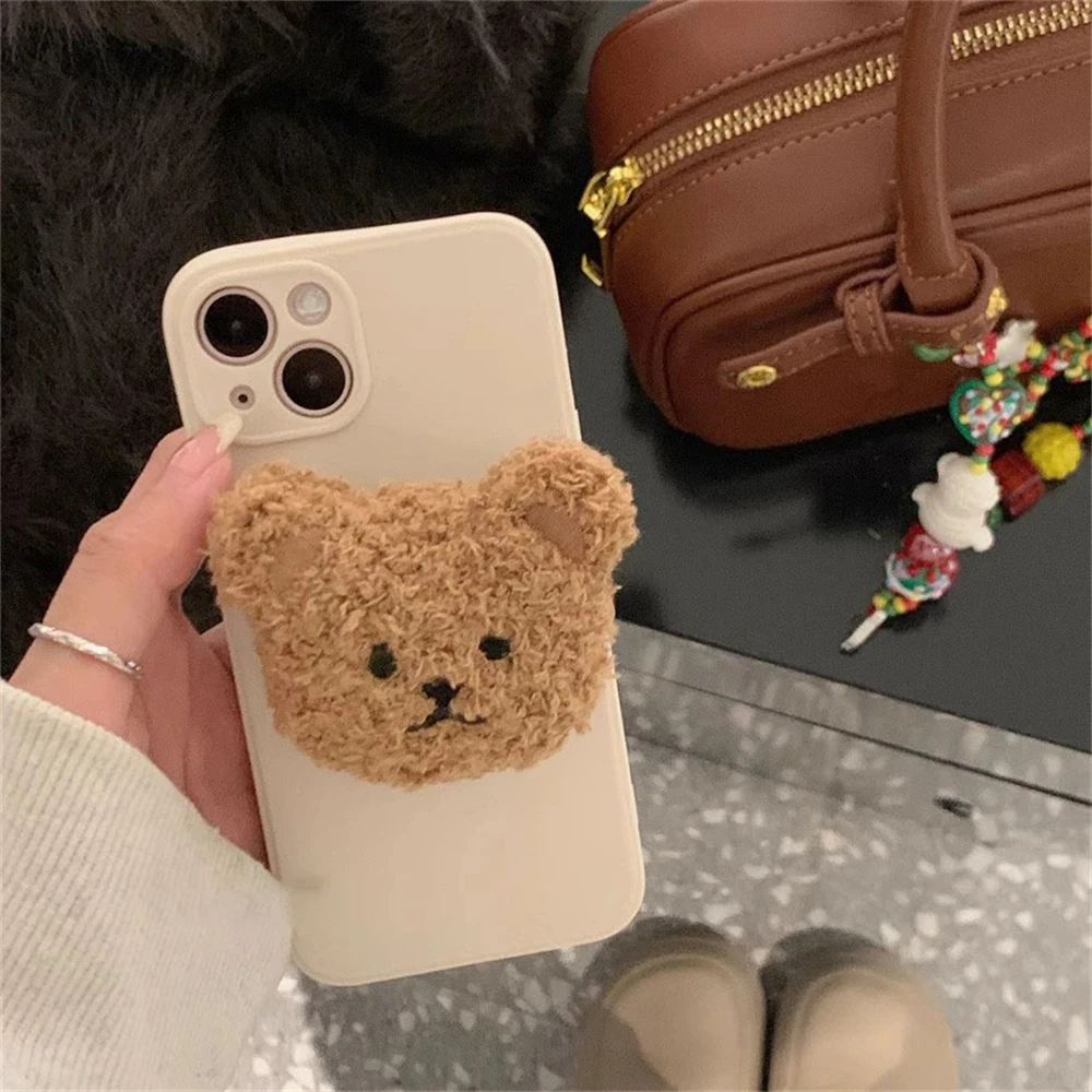 Korea 3D Cute Warm Plush Bear For Magsafe Magnetic Phone Griptok Grip Tok Stand For iPhone Wireless Charging Holder Bracket Ring