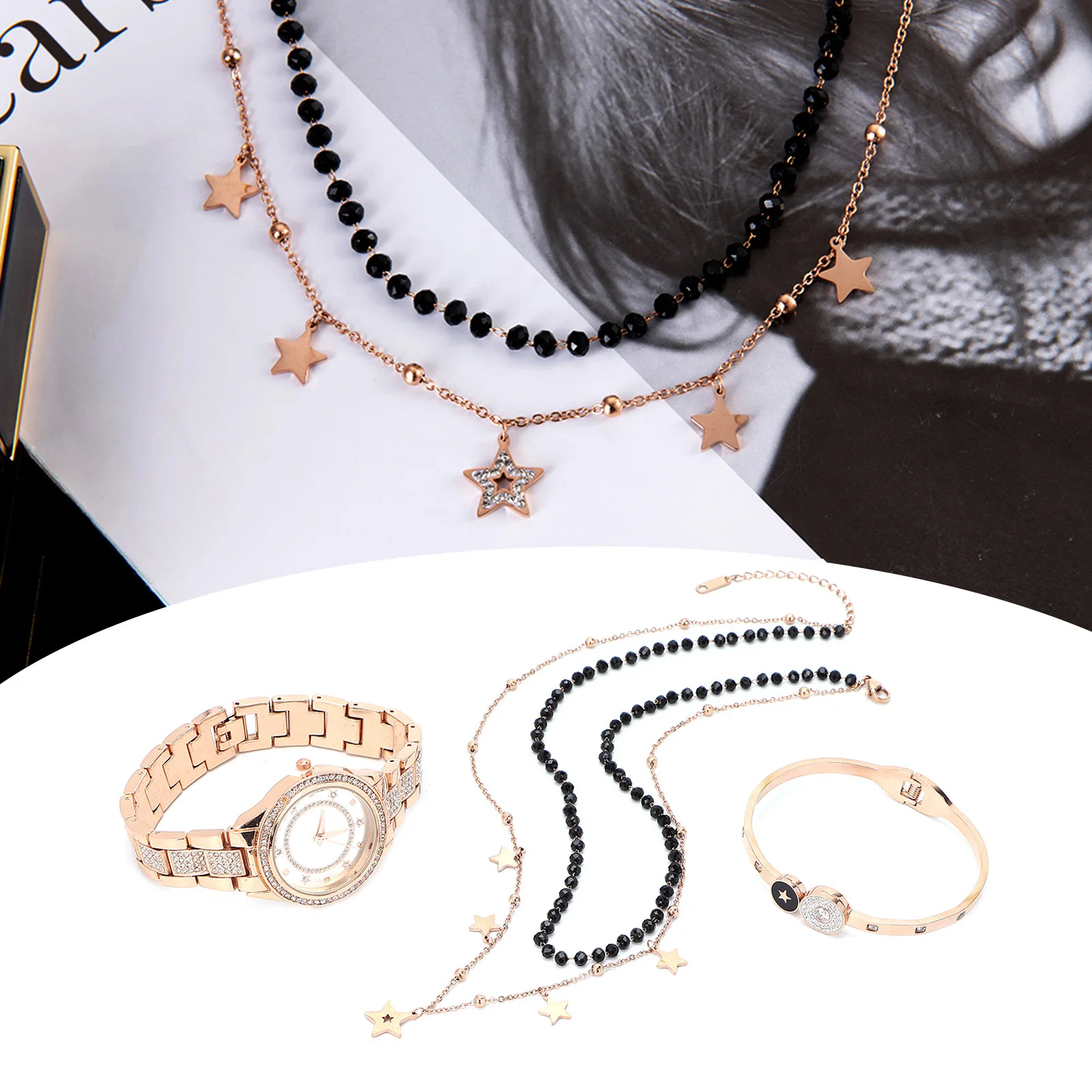 

Юбилейный комплект ювелирных изделий, часы, ювелирные изделия, подарок, женский комплект ювелирных изделий, часы, браслет, ожерелье, жена, подруга, подарок на годовщину, день рождения