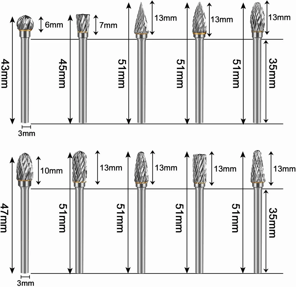 10Pcs Carbide Burr Set 1/8