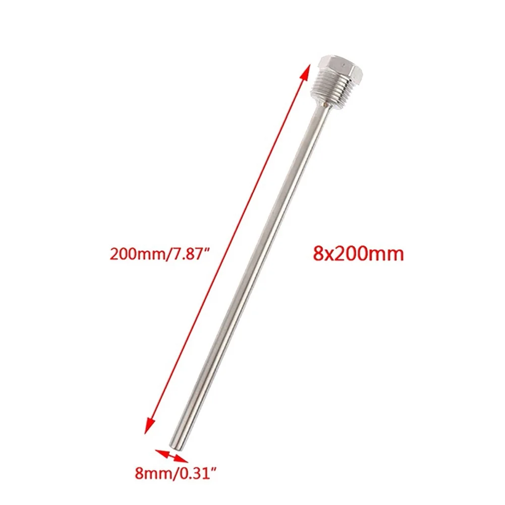 30–200 mm Schutzrohr aus Edelstahl 304, 1/2 G-Gewinde, Außendurchmesser 6 mm, Tauchhülse, Tasche für Temperatursensor