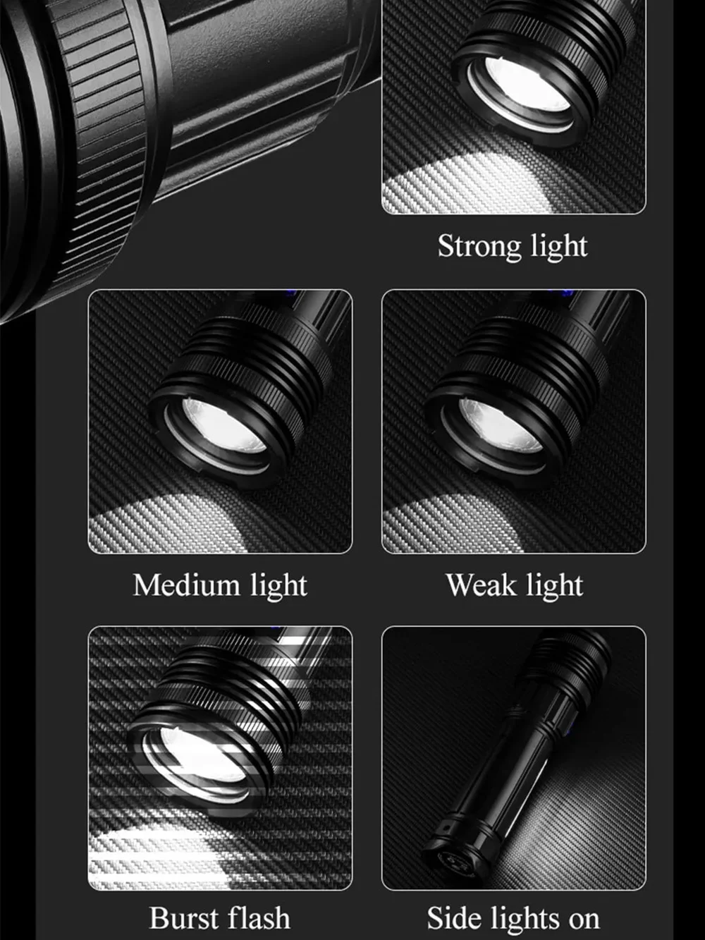 3*18650 بطارية الأضواء طويلة المدى مصباح ليد جيب مع جانب COB المدمج في نوع-C شحن فانوس الشعلة التكتيكية لصيد الأسماك