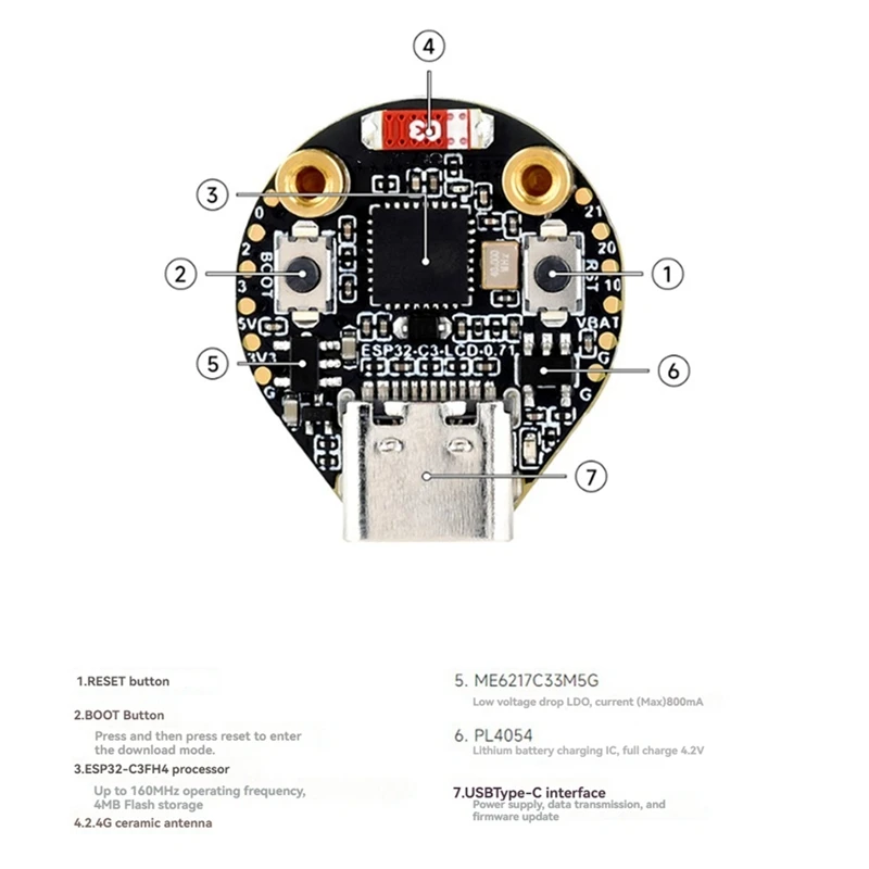 ESP32 C3 لوحة تطوير LCD مستديرة عين إلكترونية 0.71 بوصة شاشة عرض ساعة GC9A01 160X160