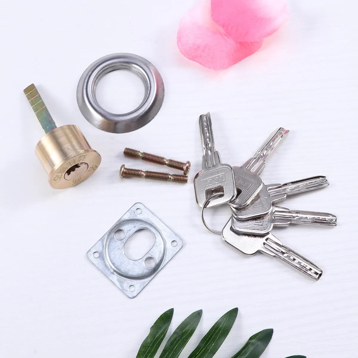 استبدال قفل اسطوانة الصلبة النحاس حافة اسطوانة لباب المرآب تشمل حلقة الكسوة تصاعد لوحة مسامير مفاتيح الأجهزة #4