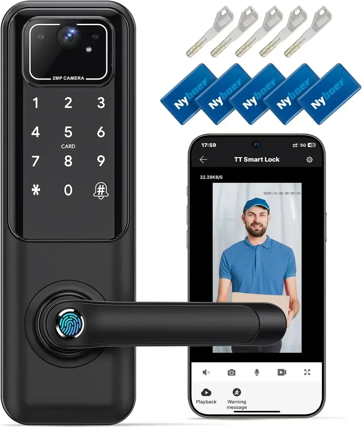 

WiFi Camera Video Smart Door Lock with Fingerprint, Keyless Entry, Electronic Digital Keypad with Handle