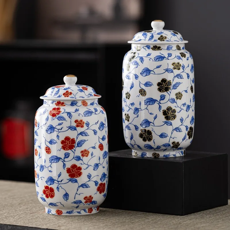 

Синий и белый фарфоровый чайник с веткой и лотосом, настольная керамическая ваза, бытовая банка для конфет, орехов, кофейных зерен и трав