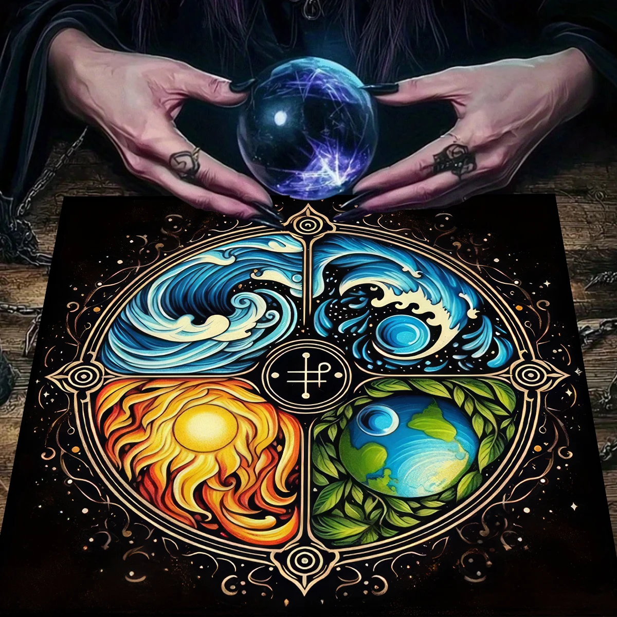 Tarot Clothes for Table Tarot Cloth Astrology Altar Cloth Four Elements Coexist Tarot Card Tablecloth Flame & Bright Sun Waves