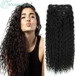 Kinky Curly Clip In Hair Extensions Synthetic 28” Super Long Anjo Plus Natural 613 Brown Corn Wave Full Head Fake Hair Pieces