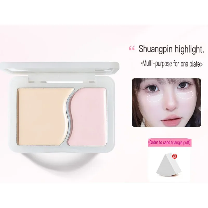 GELLA'S Two-color Cream Highlight Conceals Skin Tone Pink Matte Brightens Tear Troughs Makeup Cosmetic