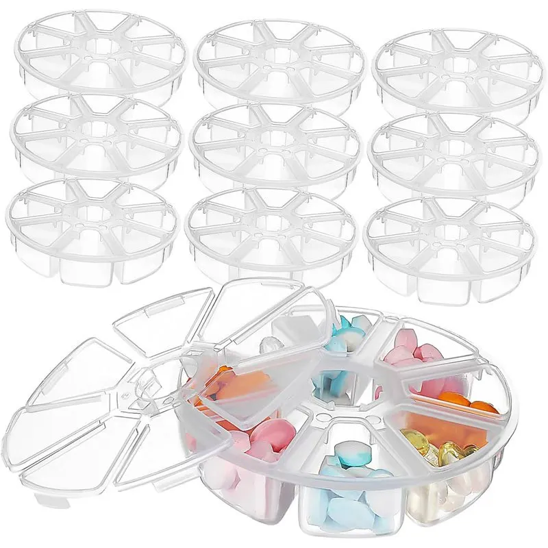 2/4PCS 8 Grids Clear Round Plastic Organizer Box Multifunctional Storage for Jewelry Beads Pill Nail Art Small Parts