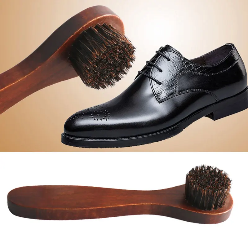 1Pcs Round Head Horse Hair Shoe Brush Leather Cleaning Brush Long-handled Brush For Cleaning Shoes Soft Sneaker Brush Slippers