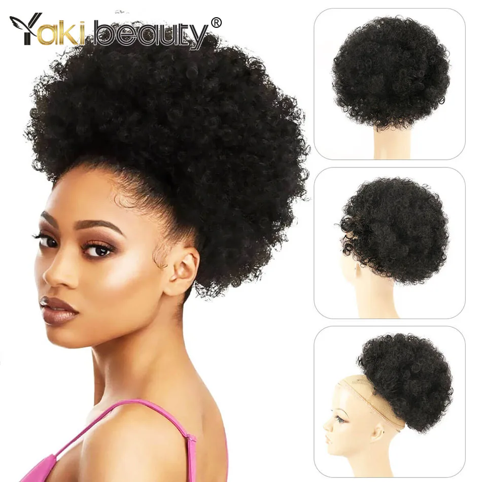 Coleta sintética Afro Puff para mujer, postizos de extensión de cabello, cola de caballo rizada con cordón, pequeña a grande