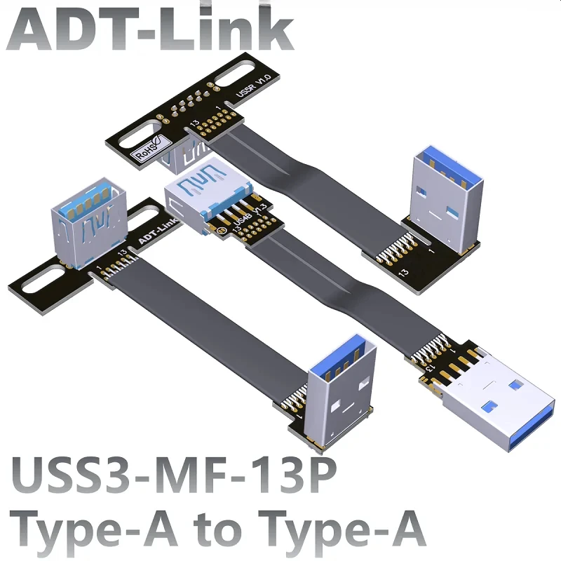 ADT-Link USB 3.0 Extension Flat Data Cable Male To Female Data Flexible Right Angled Extender Cord USB 3.0 Adapter Cable 3-300CM