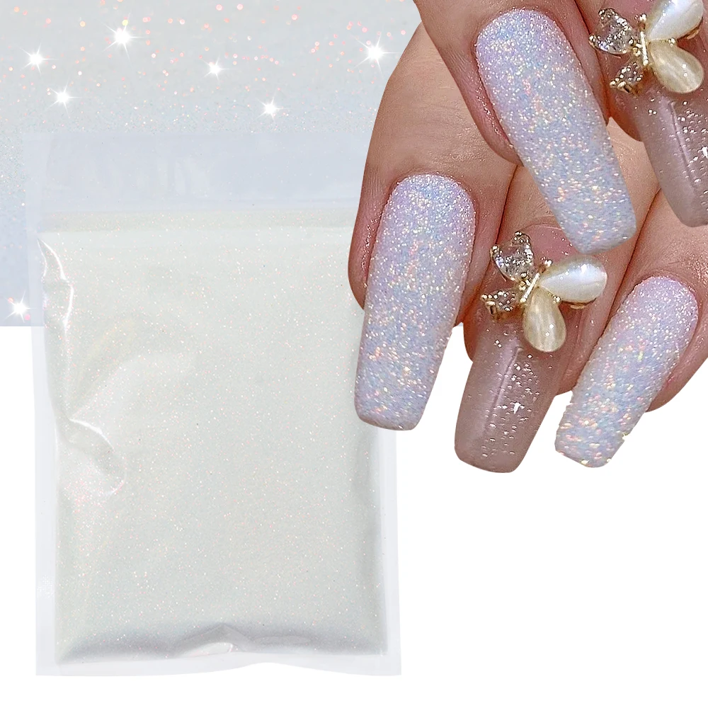 10 G/zak Witte Zwarte Suiker Poeder Nagel Glitter Fijne Kleurrijke Candy Jas Pigment Voor Diy Nagels Kunst Decoratie Glanzende Suiker Glitter