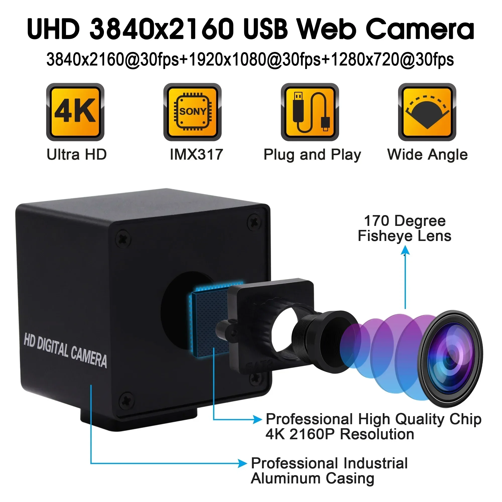2026 Best Seller Video Cameras 4k Professional Digital Webcam Wide Angle Security Camera Usb Camera Wide Angle