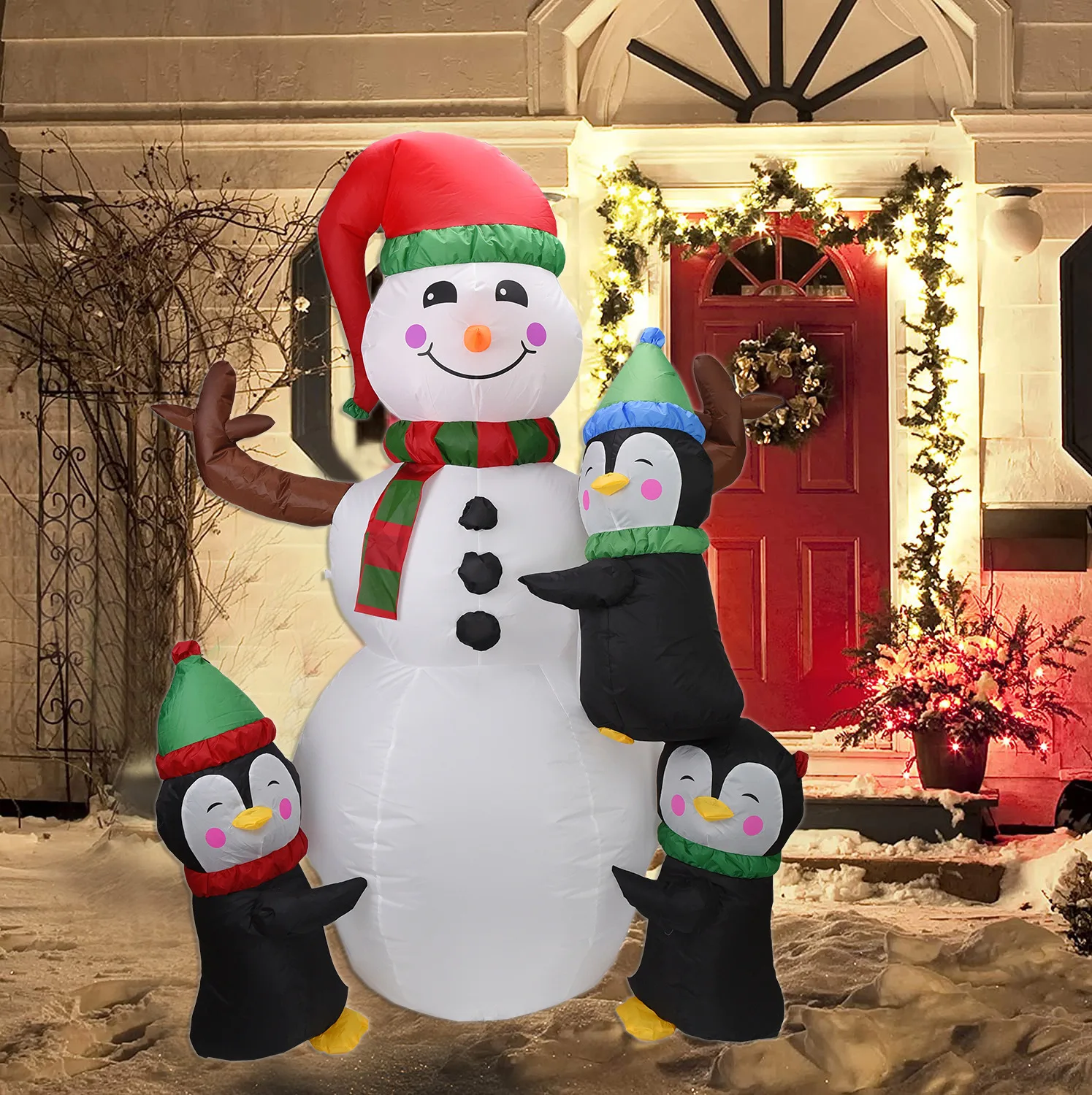 

6FT Christmas Decorations For Home Outdoor Lighted Christmas Inflatable Snowman With Led Lights Penguin Toy Kids New Year Gift