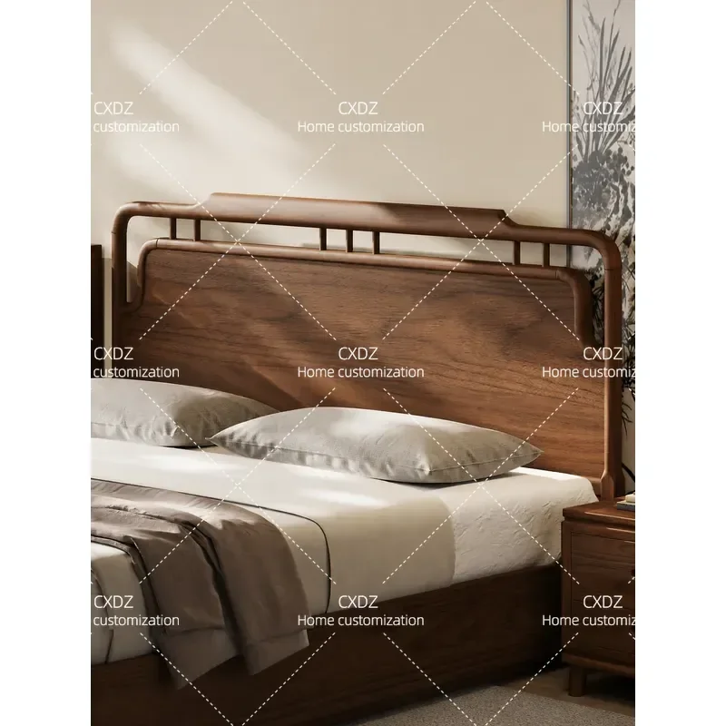 Russian Elm Solid Wood Bed Song Style Aesthetic Full Log Large Board Stable Silent Double Bed for Master Bedroom