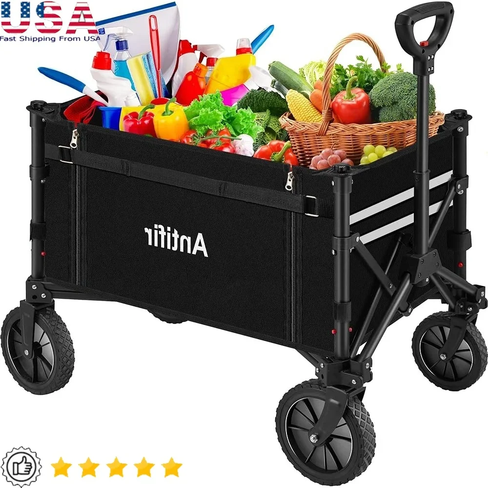 

Collapsible Folding Wagon Cart Heavy Duty Utility Carts All Terrain Wheels Adjustable Handle Portable Outdoor Garden Transport