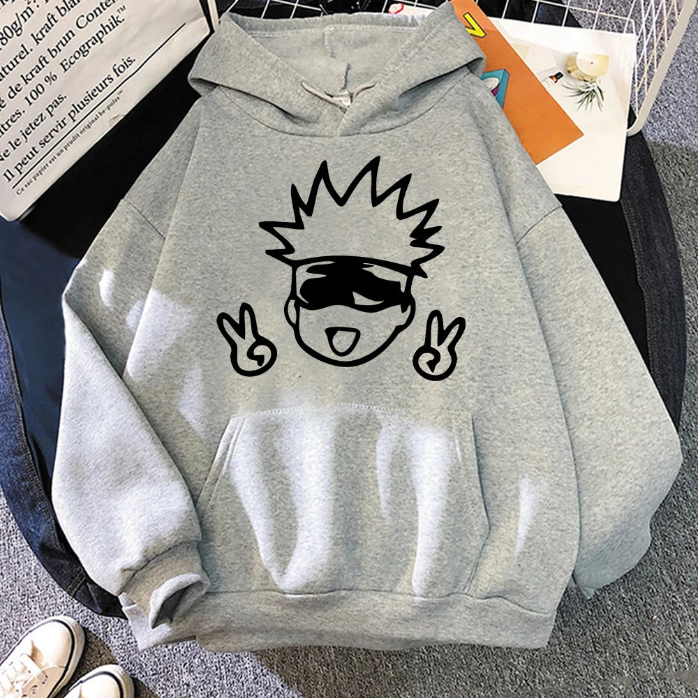 Sudadera Con Capucha de Jujutsu Kaisen para Hombre, camisa de Manga Gojo Satoru Con dibujos animados, estilo japonés, Y2k, color gris