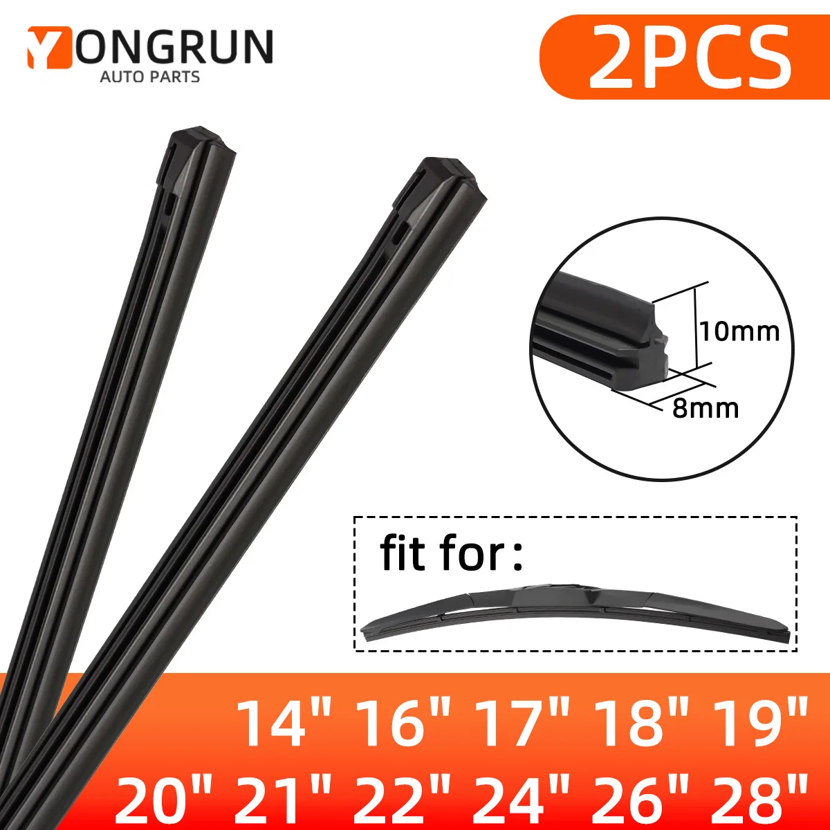 YONGRUN 2 Stück Gummistreifen für Auto-Windschutzscheibenwischer, Ersatz-Gummistreifen 14"16"17"18"19"20"21"22"24"26"28" Autoteile