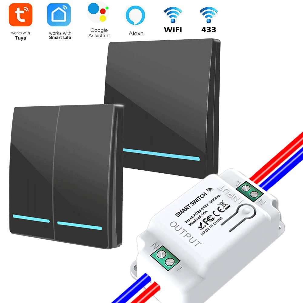 Interrupteur de télécommande sans fil, type 86, aucun câblage requis, librement fixable aux murs, double interrupteur de commande, interrupteur d'éclairage