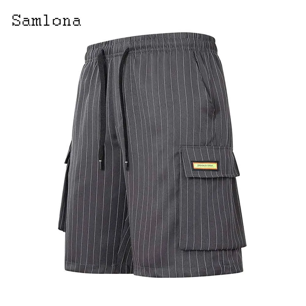Men's Stand Pocket Fashion Cargo Shorts 2025 European Style Casual Beach Short Pants Men Vintage Stripes Drawstring Shorts New
