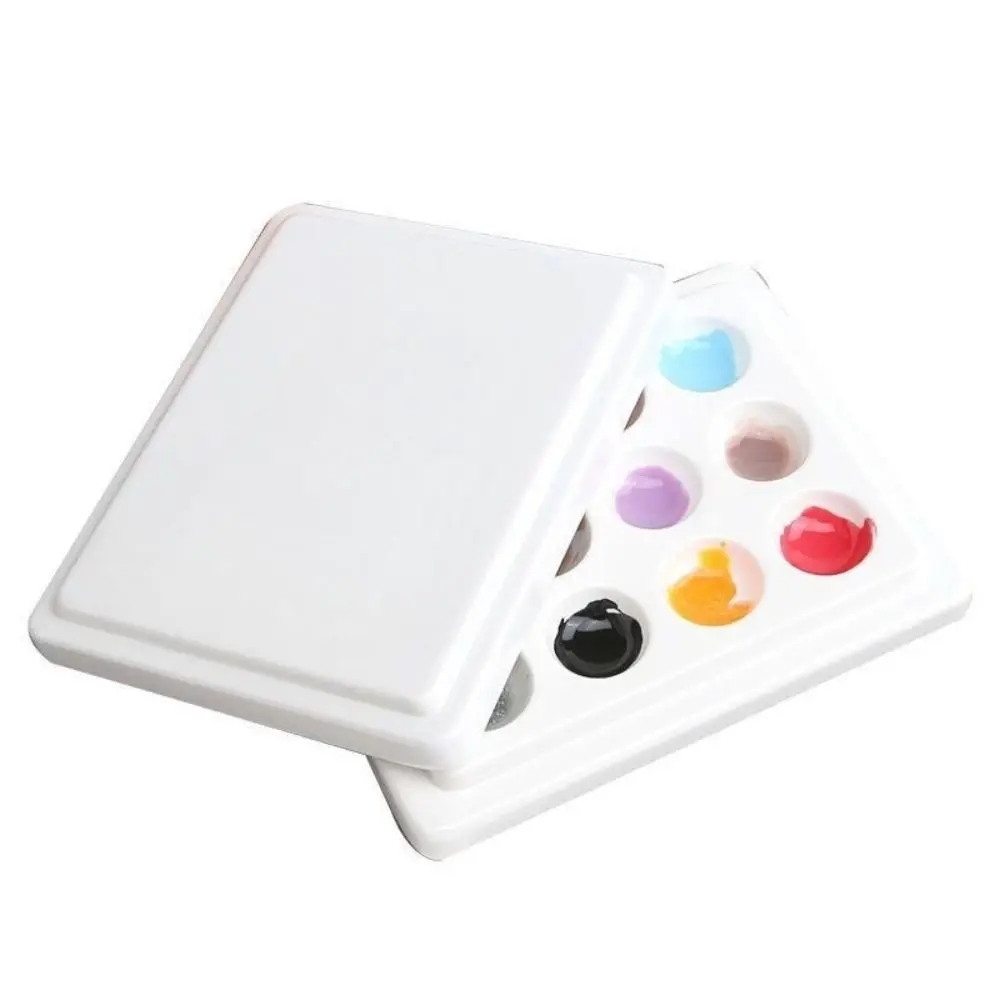 12 Grid Watercolor Paint Palette With Cover Moisturizing Grid Palette Ceramic White Porcelain Art Painting Tools Nail Salon