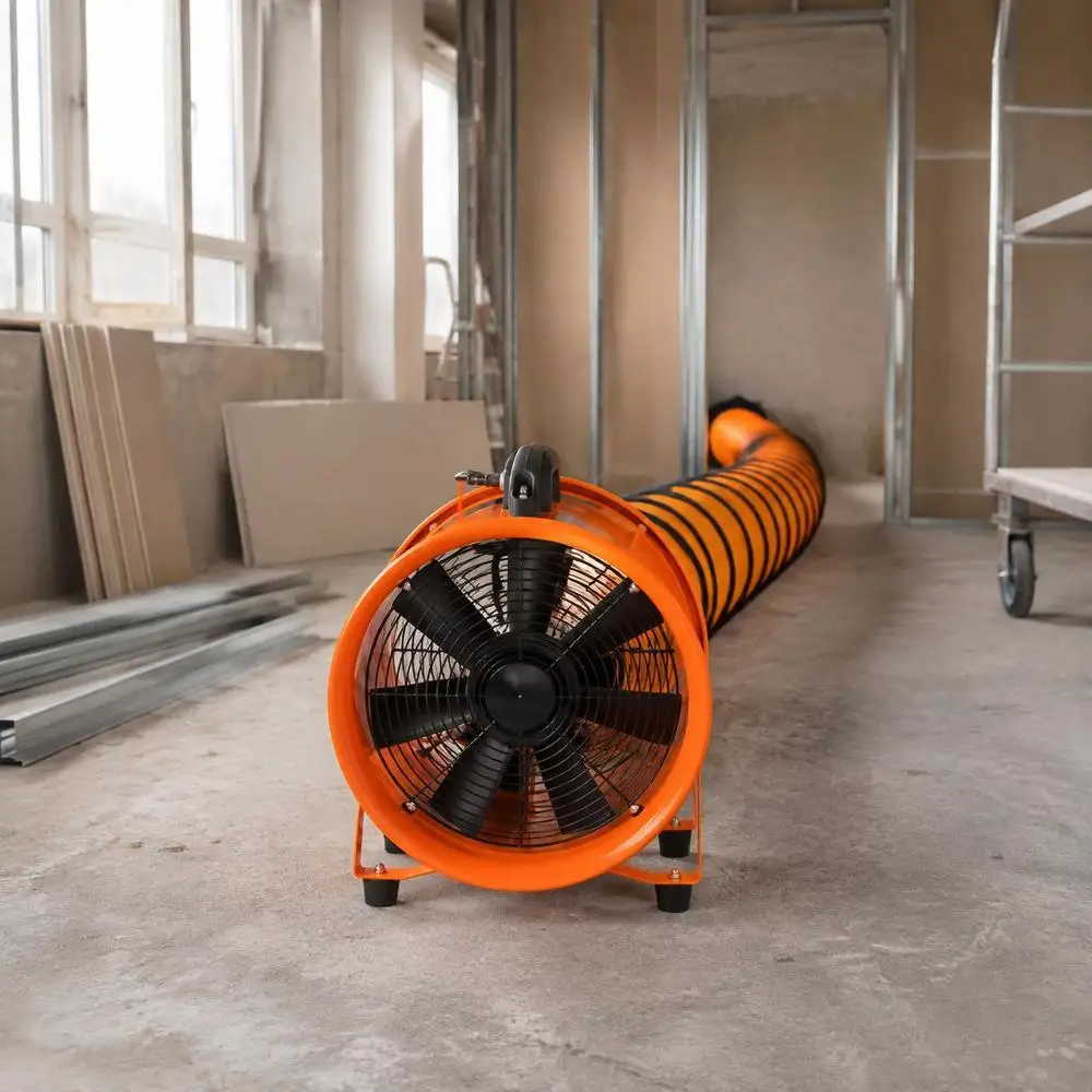 Ventilateur axial industriel 25 cm avec conduit en PVC de 10 m, moteur AC 145 W, 2900 tr/min, débit d'air 1733 m³/h, boîtier métallique, jaune