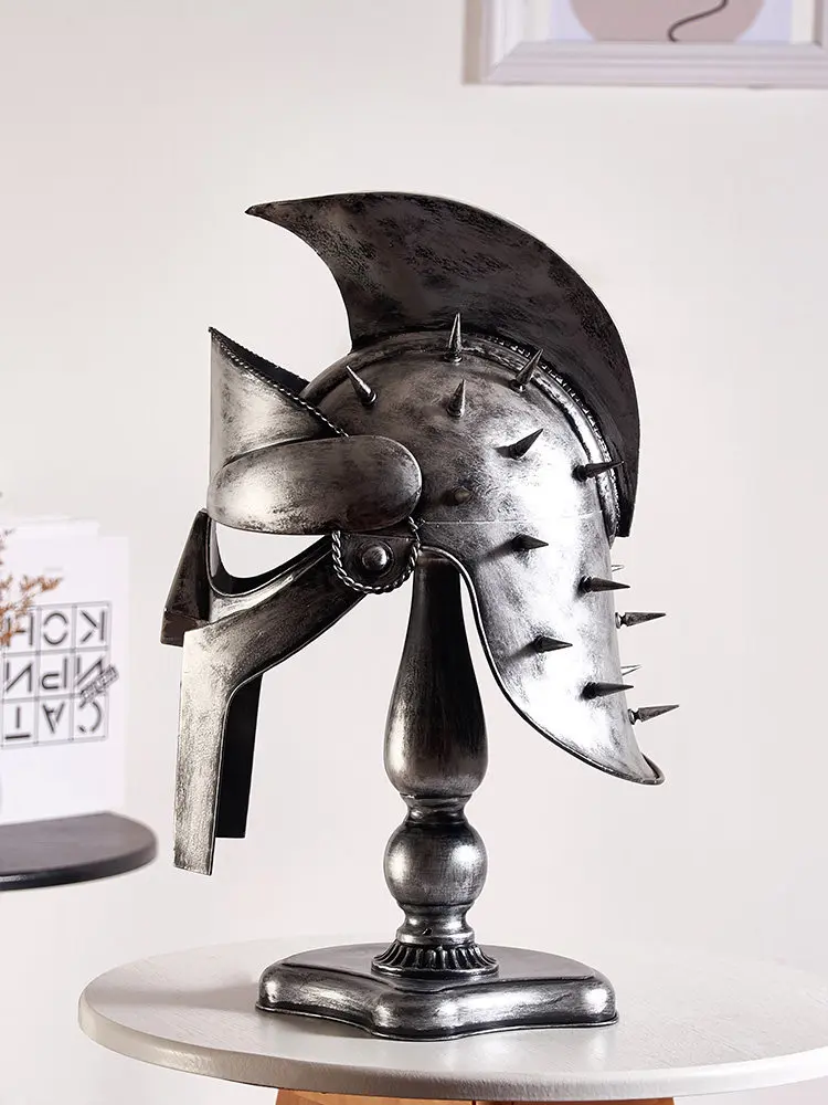 Industrial Iron Helmet Ornament for Study Spaces – Hand-Finished Retro Armor Prop in Black Gray Light Gray New Gold Silver Bronz
