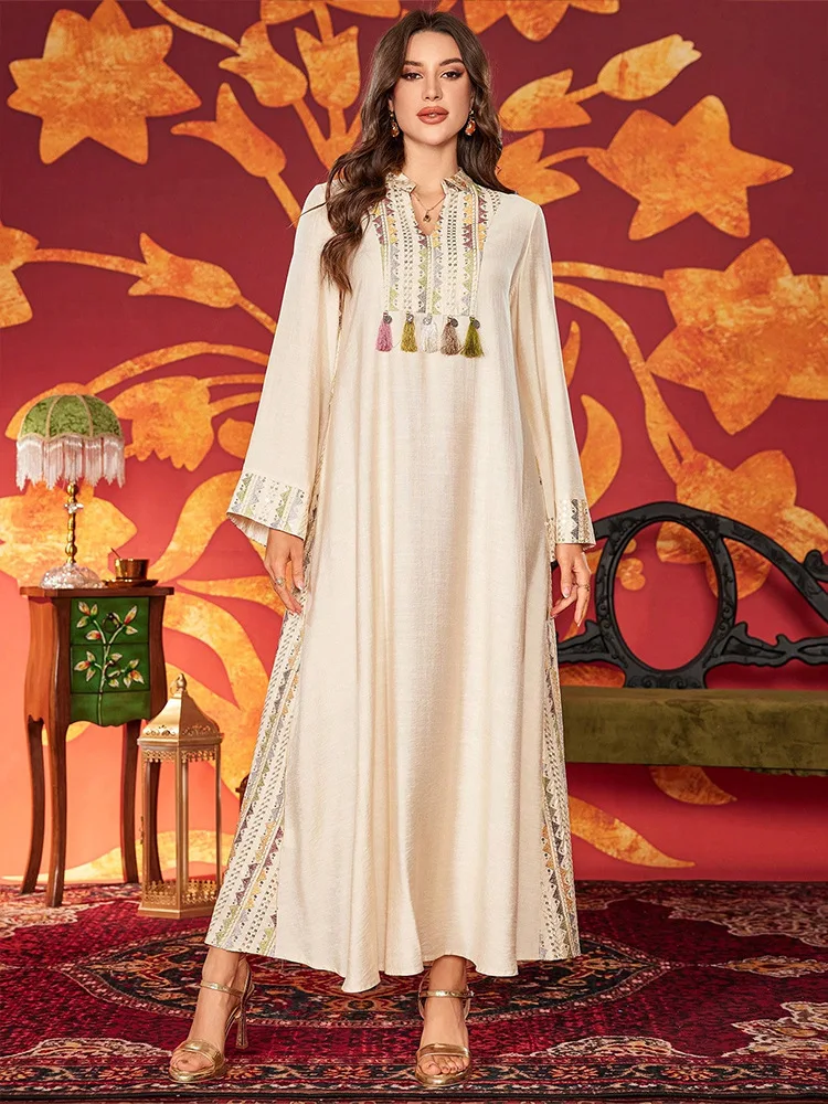 

Eid Djellaba Tassel Abaya Dubai Kaftan Muslim Woman Dresses Embroidery Islam Jalabiya Turkey Robe Caftan Marocain Femme Robe New