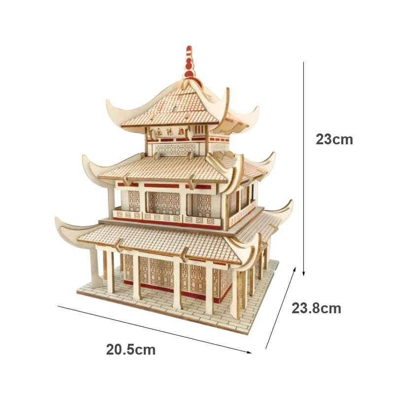 Drewniane puzzle 3D dla dorosłych, zestaw modeli budynków z wieżą Yueyang, model architektury chińskiej, klocki architektoniczne