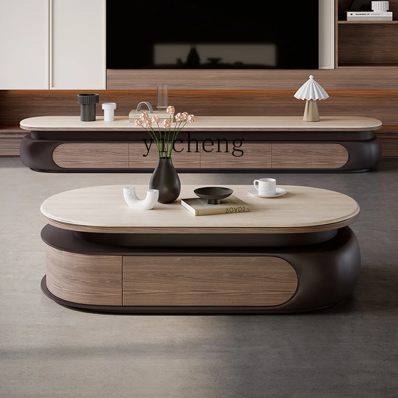 

ZYA medieval style wood grain surface rock slab coffee table simple modern small apartment living room TV cabinet combination