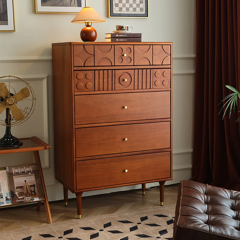 

Nordic retro solid wood carving flower chest of drawers living room bedroom storage